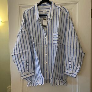 J Jill blue and white striped long sleeve blouse size 3x- nwt and in packaging-